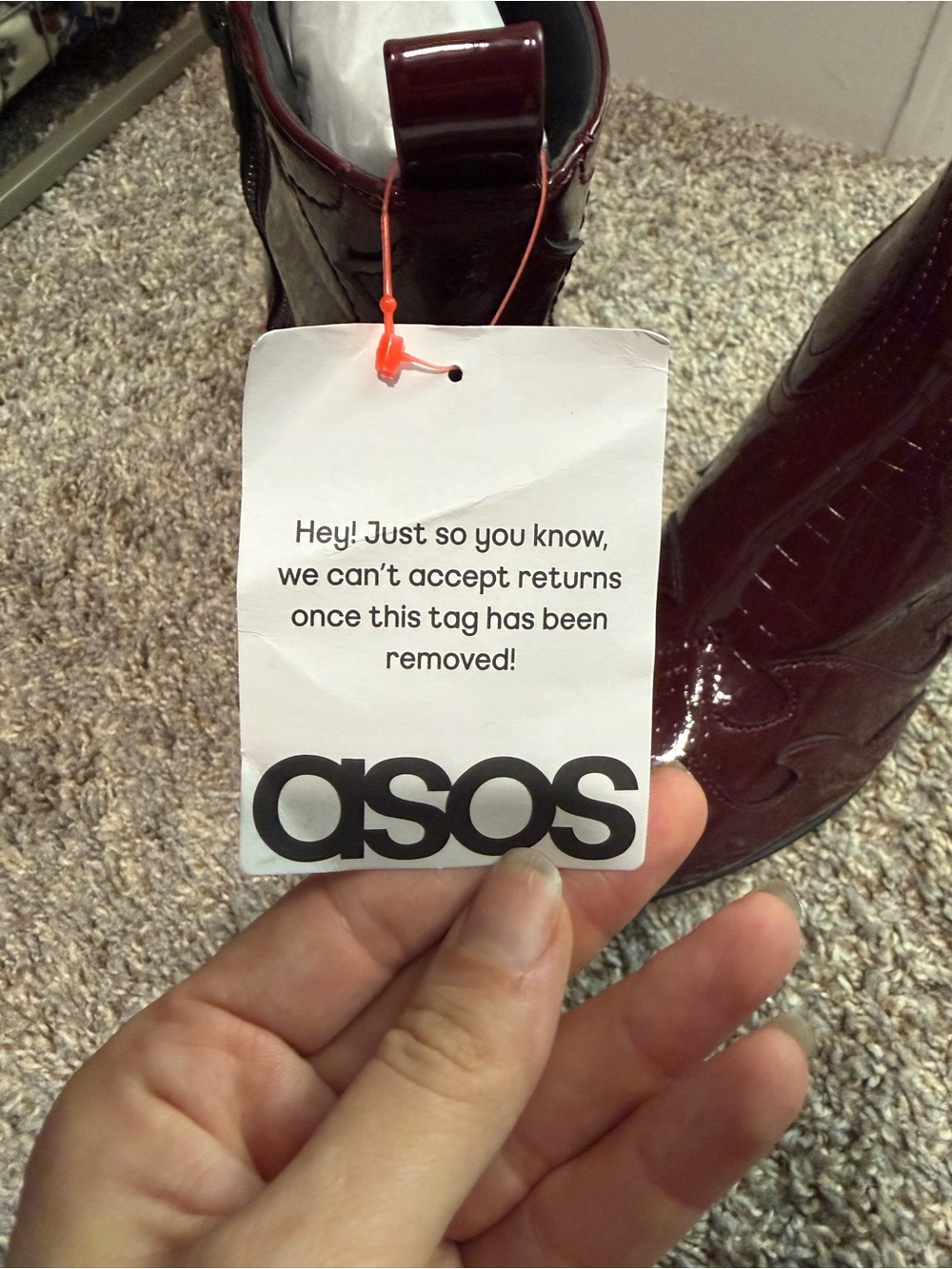 ASOS Burgundy Patent Western Ankle Boots - Picture 5 of 6